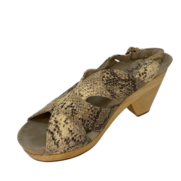 Earthies Sandals Wooden Soles Python Snakeskin Yellow Grey Size 9.5 - Picture 7 of 8